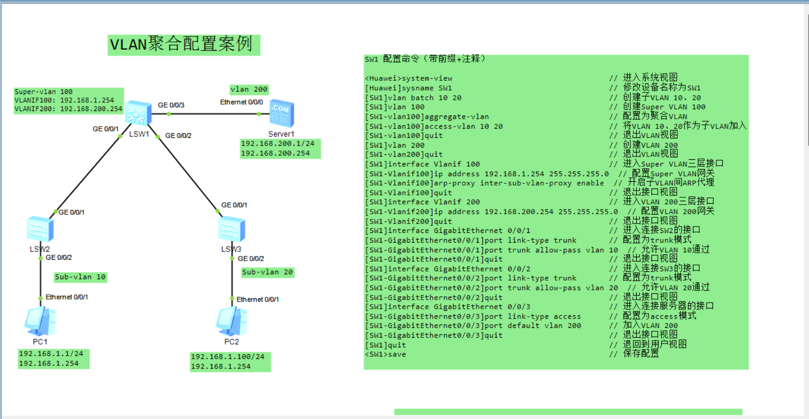 VLAN聚合配置案例1