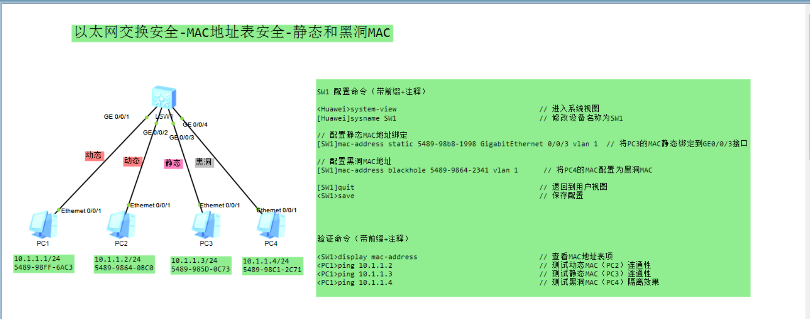 以太网交换安全-MAC地址表安全-静态和黑洞MAC